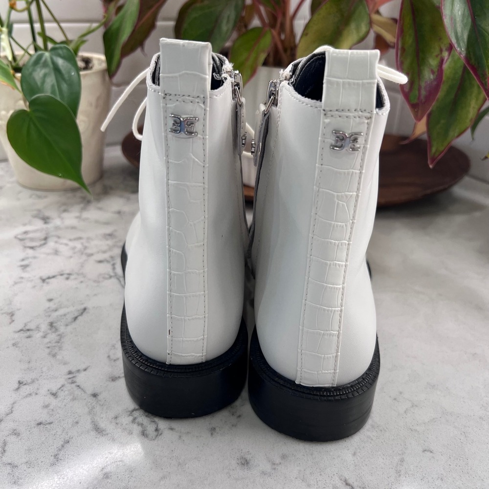 Sam Edelman Nina White Leather Lace Up Side Zip Combat Boots Womens 9M 39 - Picture 3 of 11